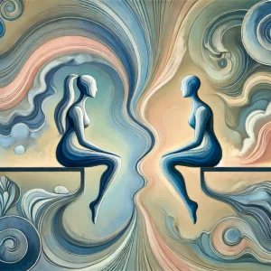 Representación abstracta que simboliza la distancia emocional y el miedo a enamorarse