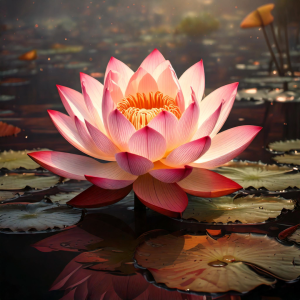 La flor de loto emerge majestuosa sobre aguas turbias, simbolizando pureza, resiliencia y transformación espiritual1. Su capacidad de florecer inmaculada desde el lodo representa nuestra propia capacidad de elevarnos sobre las adversidades.